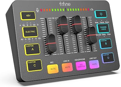 FIFINE Gaming Audio Mixer for Streaming RGB PC Interface DJ Mixer with XLR
