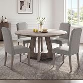 GAOMON 5-Piece 47.24" Round Dining Table Set with 4 Upholstered Dining Chairs, Space-Saving Kitchen Table for 4-6, Compact Dinette Set for Apartment, Living Room, Small Space, Dining Room