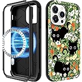 LISEVO for iPhone 13 Pro Max Case - Compatible with MagSafe Women Girls Cute Magnetic Protective Phone Cover Black Cat Flowers Heavy Duty Shockproof Funda for iPhone 13 ProMax Case