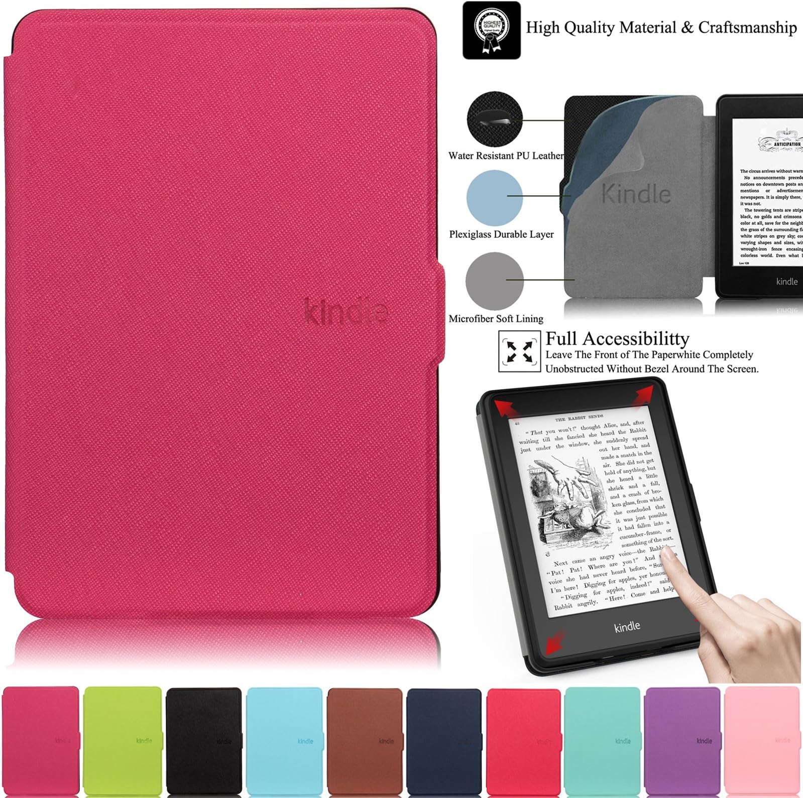 Kindle Paperwhite Case,Artyond PU Leather Case With Auto Wake/Sleep Feature Smart Cover Thinnest and Lightest Case For Amazon Kindle Paperwhite (Fits All 2012, 2013, 2015 and 2016 Versions)(rose)