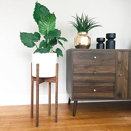 Amazon Com Extra Tall Mid Century Modern Plant Stand Oak Wood