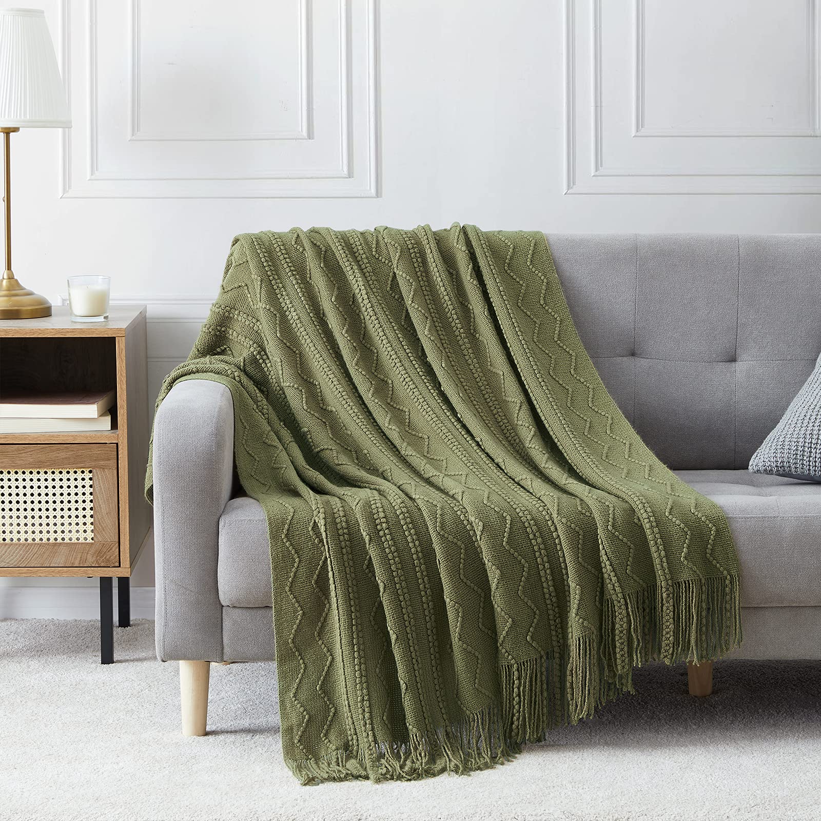 Photo 1 of BOURINA Olive Throw Blanket 50x60 Inches Throw Textured Solid Soft Sofa Couch Decorative Knit Blanket