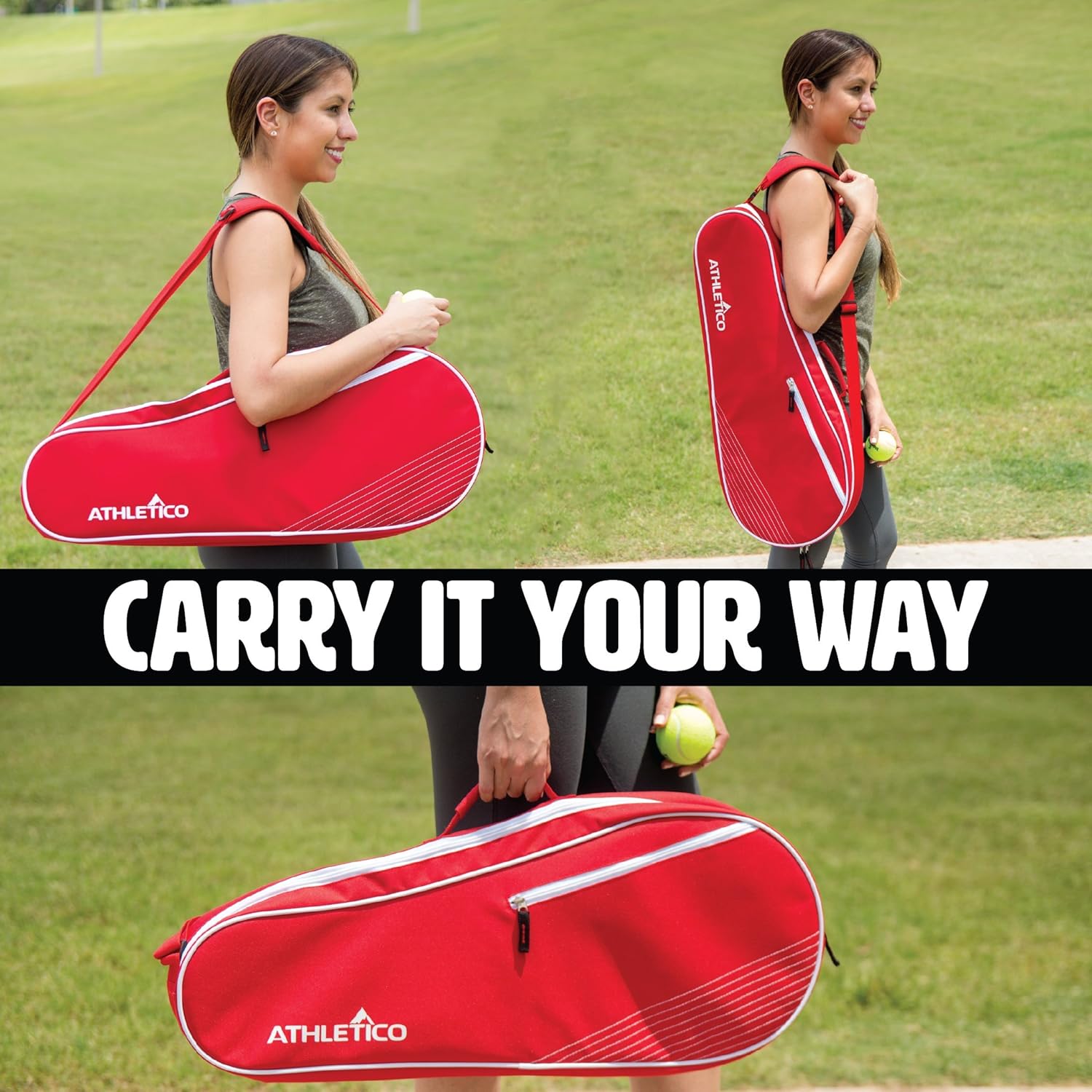 Athletico 3 Racquet Tennis Bag | Padded to Protect Rackets & Lightweight | Professional or Beginner Tennis Players | Unisex Design for Men, Women, Youth and Adults (Red) : Sports & Outdoors