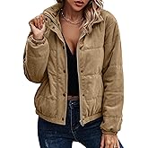 Angashion Women's Bomber Jacket Corduroy Ribbed Quilted Zip Up Long Sleeve Winter Coat Fall Outerwear Tops with Pockets