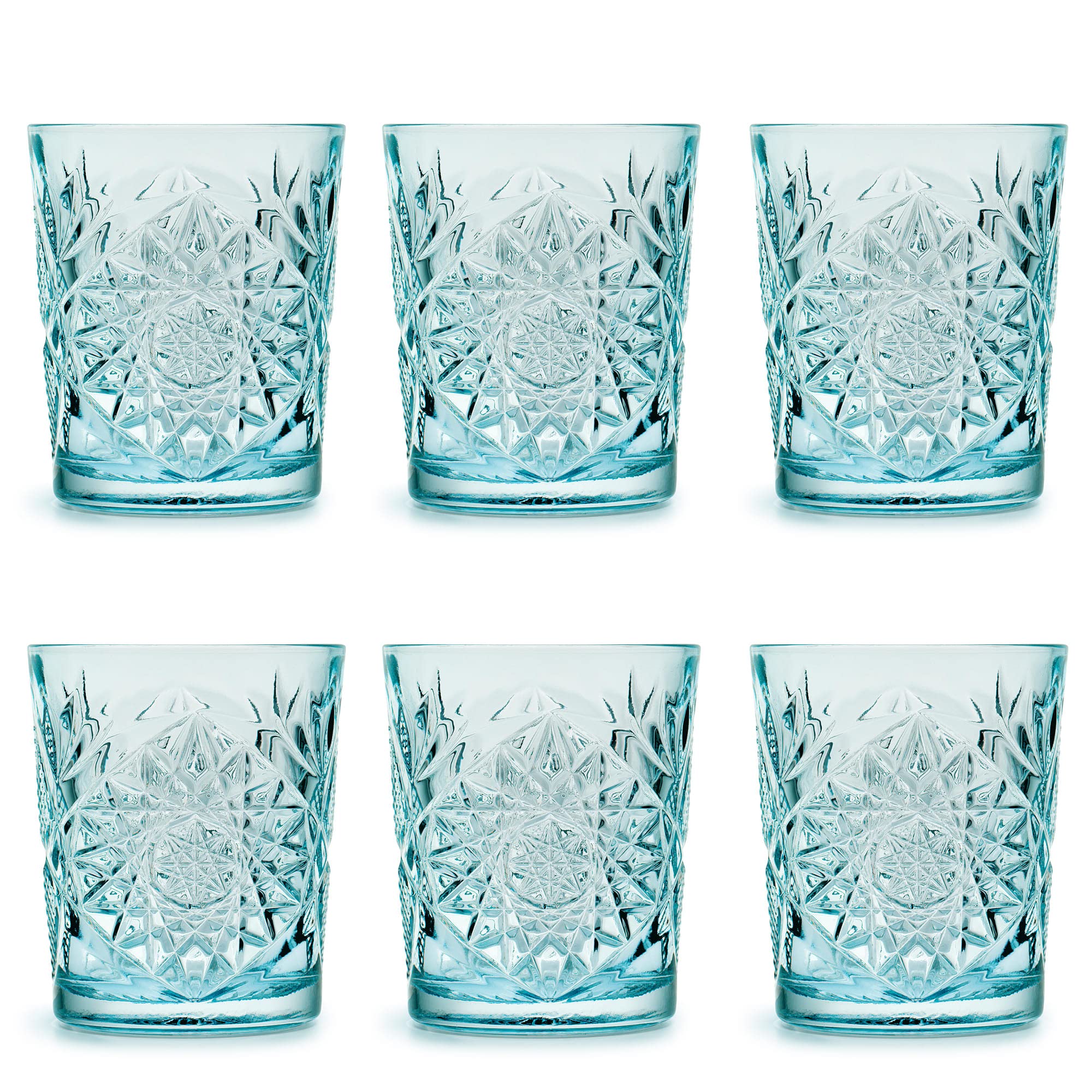 Libbey Drinking Glass Hobstar Sky Blue - 355 ml / 35.5 cl - 6 Pieces - Vintage Design - Dishwasher Safe