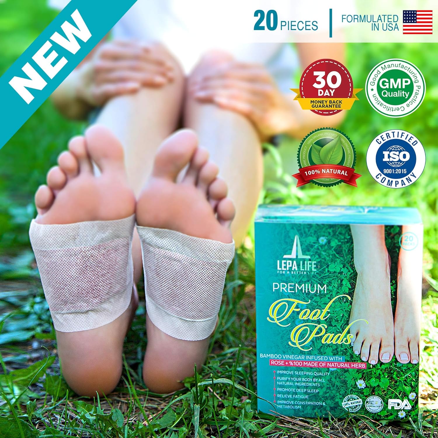 Premium Aromatherapy Rose Foot Pads - Stress, Pain Relief - Natural Better Sleep Aid - Energy Booster - Odor Eliminator, Relaxing Feet Health Care Ginger Pad by Lepa Life - Set of 20 (Rose): Health & Personal Care