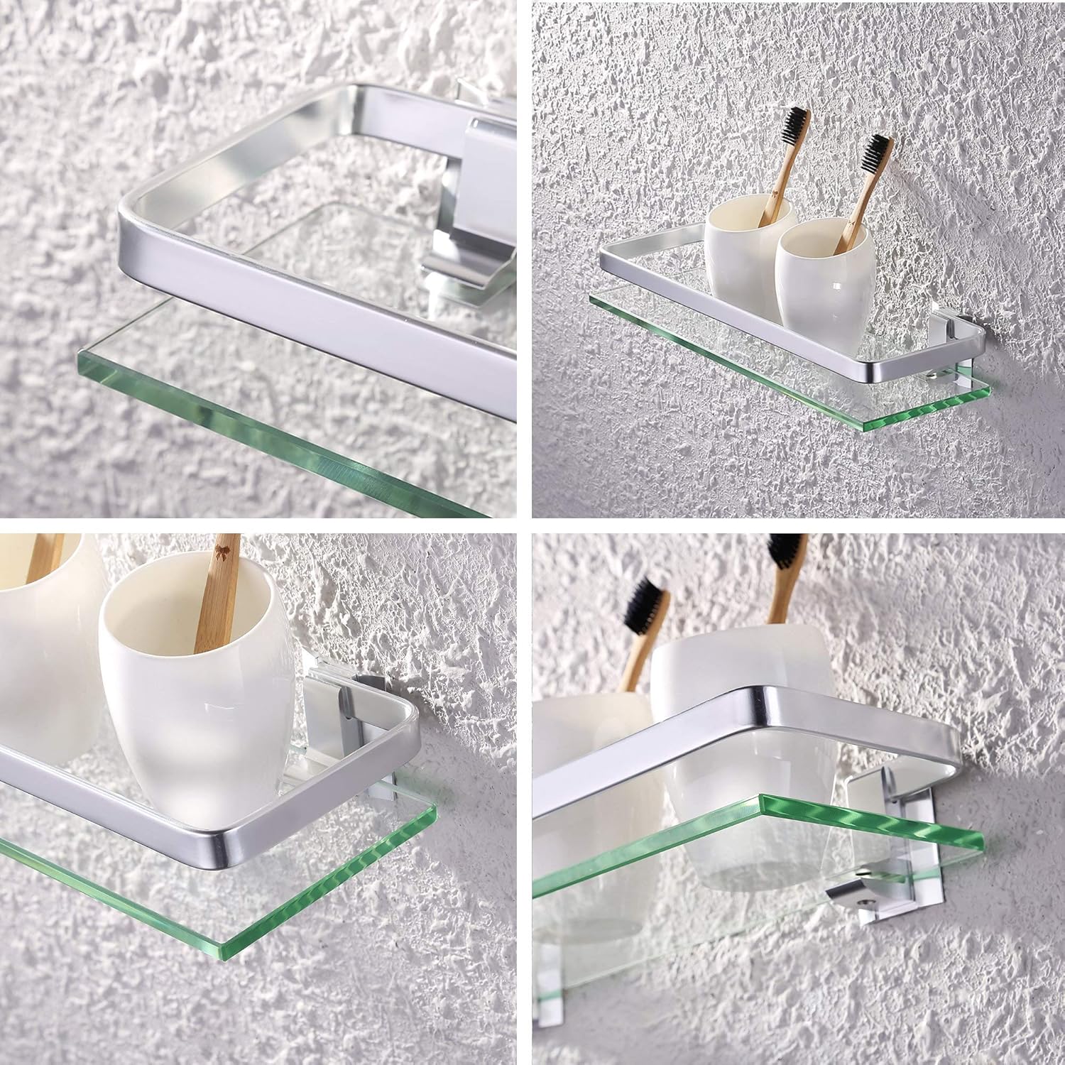 KES Bathroom Glass Shelf Anodized Aluminum Tempered Glass 8MM Extra Thick 2 Pack Retangular 1 Tier Storage Organizer Wall Mount Sliver, A4126A-P2: Home Improvement