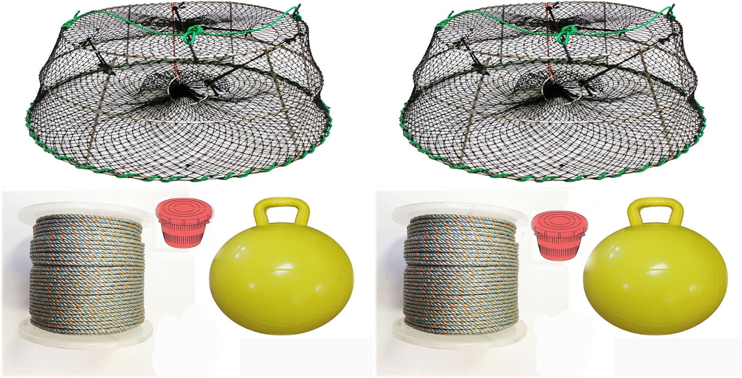 2 Pack of Tower Style Stainless Steel Prawn Trap with 1/4" x400' Lead