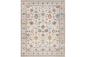 Gertmenian Printed Indoor Boho Area Rug - Non Slip, Ultra Thin, Super Strong, Printed Rug - Home Décor for Entryway, Bedroom, Living Room - 6x9 Medium, Cullen Cream Multi, 28547