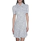 Karl Lagerfeld Women's Puff Sleeves Collared Knit Tweed A-line Dress