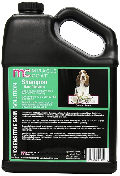 Miracle Coat Dog Shampoo, Champú hipoalergénico, Black with green label