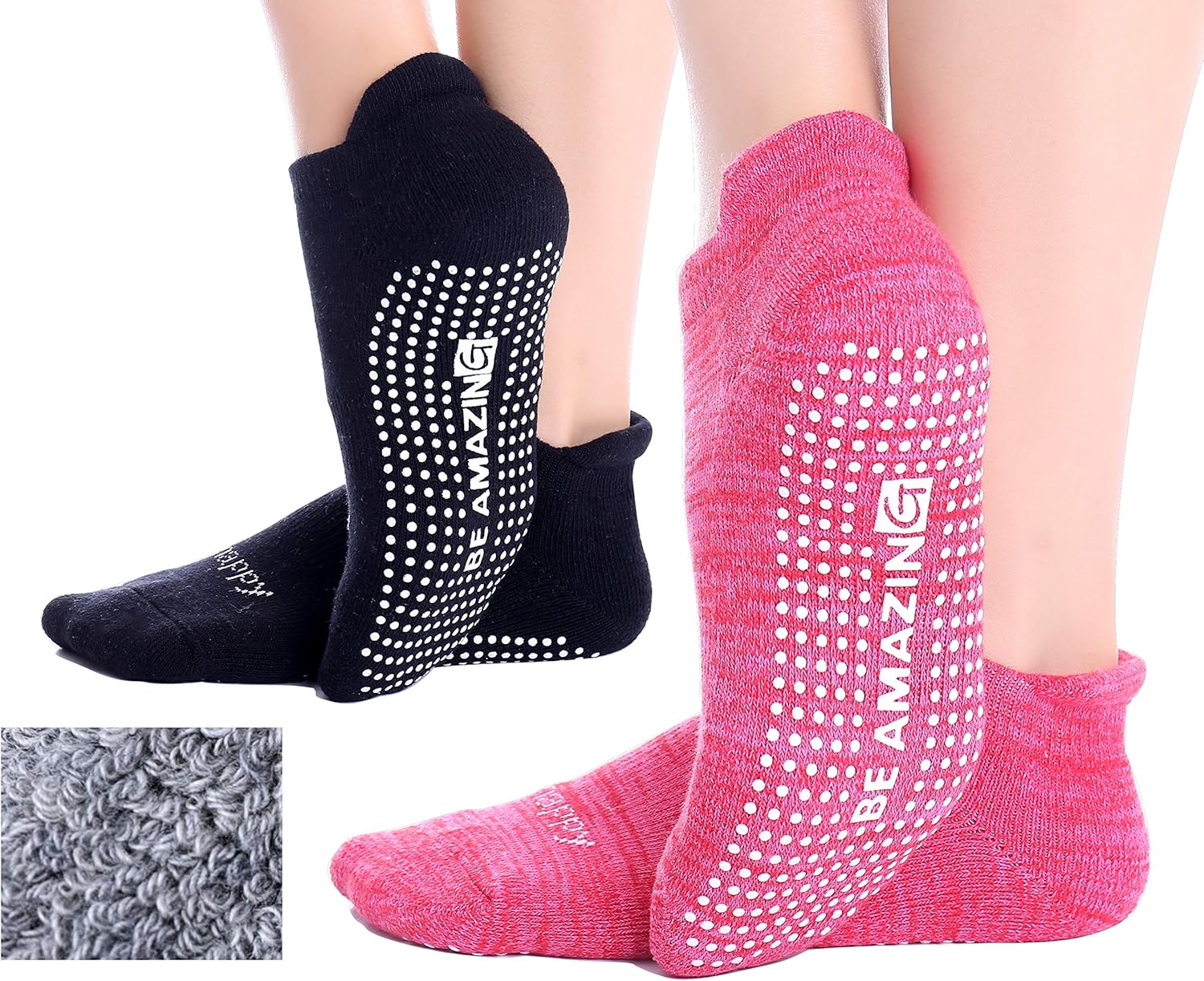 Non-Slip Socks Yoga Barre Pilates Hospital Maternity Sock w/ Grips For Women Men 3 Pairs Black Pink Gray: Clothing