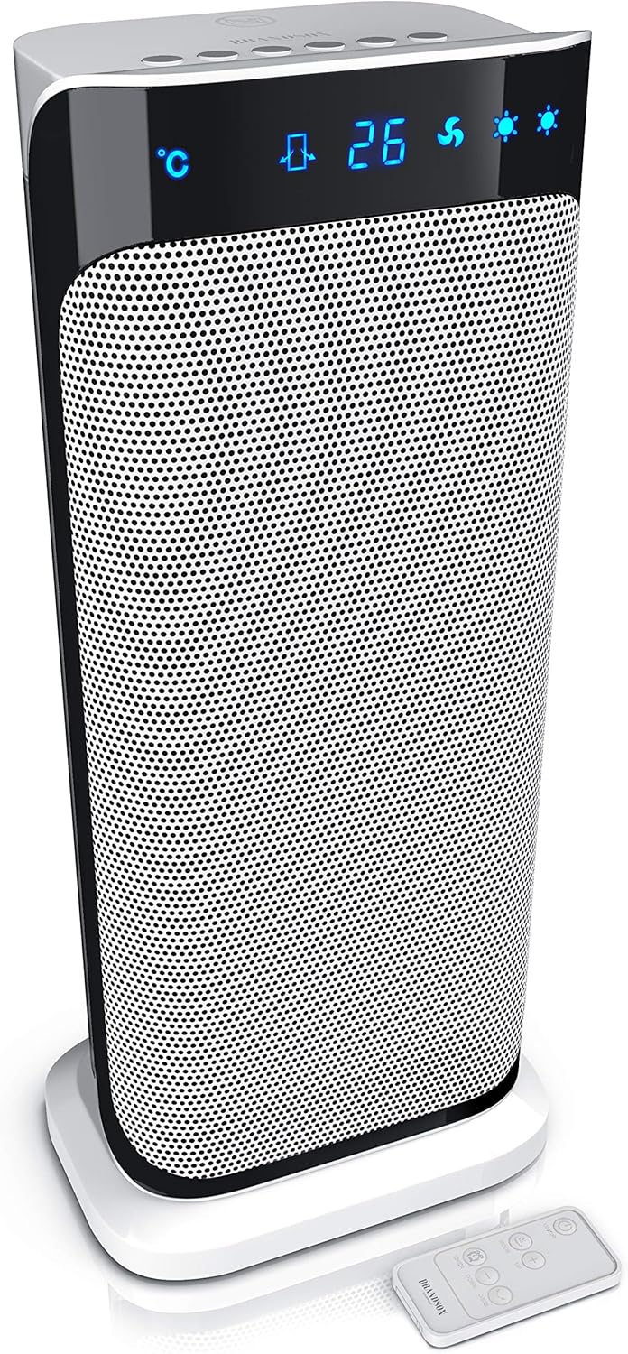 Brandson - Heizlüfter mit Fernbedienung - Keramik-Heizlüfter Badezimmer energiesparend leise - Schnellheizer mit Oszillationsfunktion - 2X Heizstufen - Timer - Heizung Heater - GS-Zertifiziert