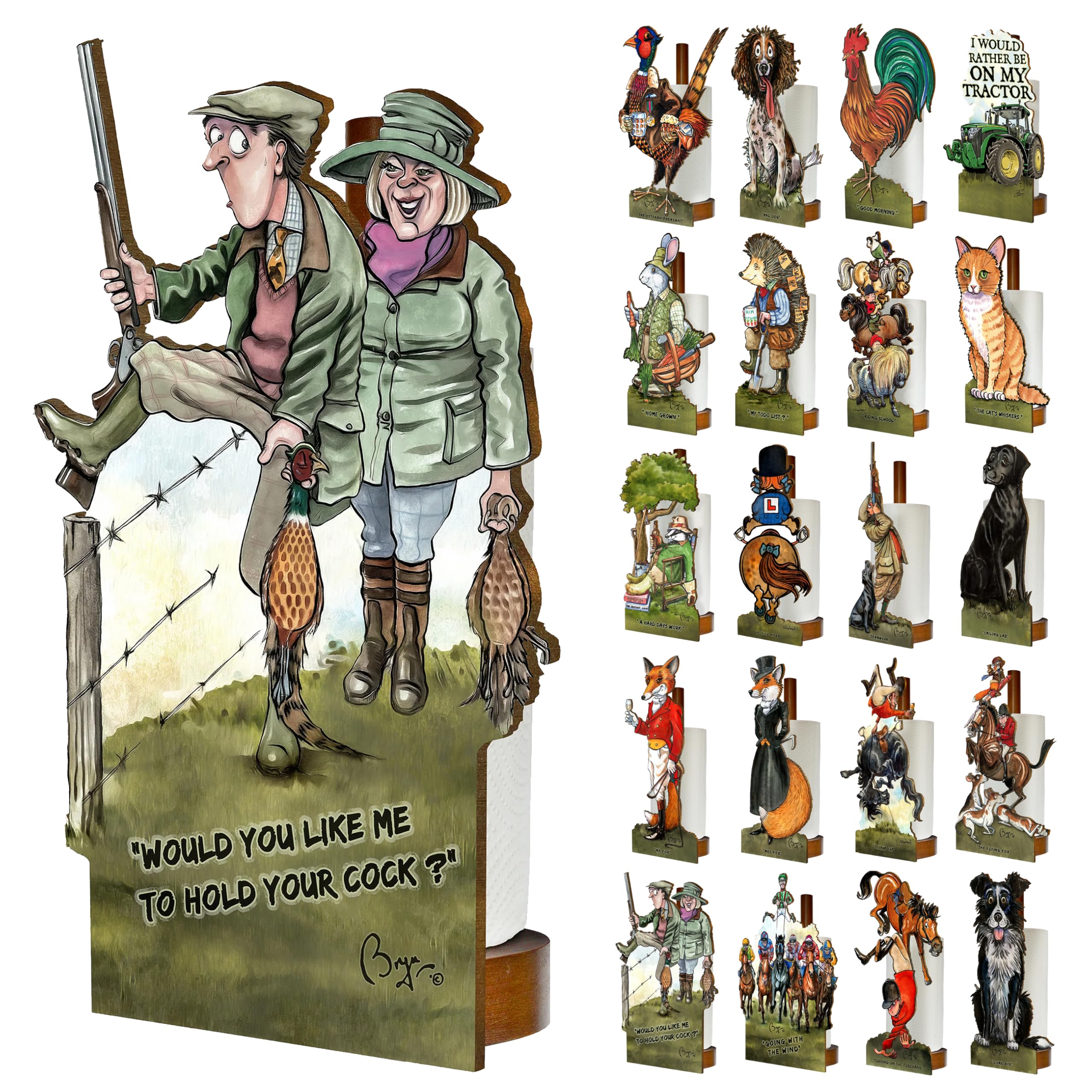 Looprints Fun Toilet Roll Storage & Kitchen Towel Holder Wooden Stand | Kitchen & Bathroom Decor & Accessories | Bryn Parry | A Great Gift Idea For Country Lifestyle and Pheasant Shooting Enthusiasts — image 1
