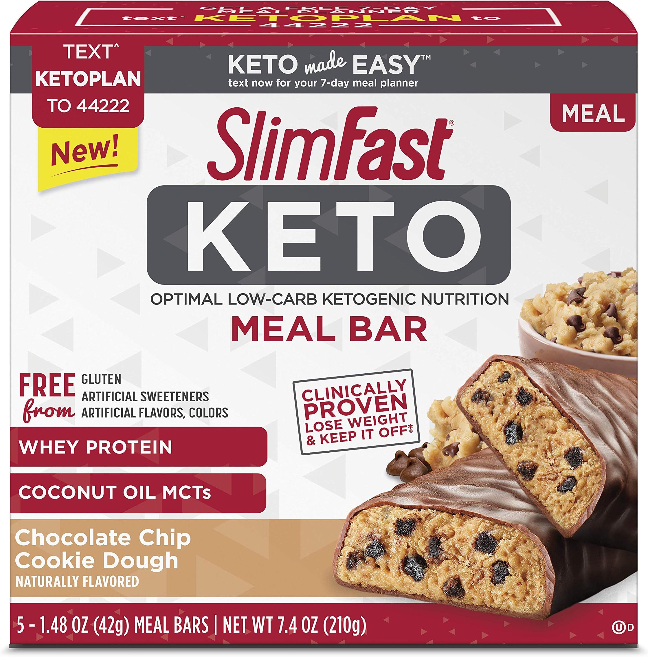 Chocolate Chip Cookie Dough Meal Replacement Bar 1.48 Ounce, 5 Bars per Box (4 Boxes)