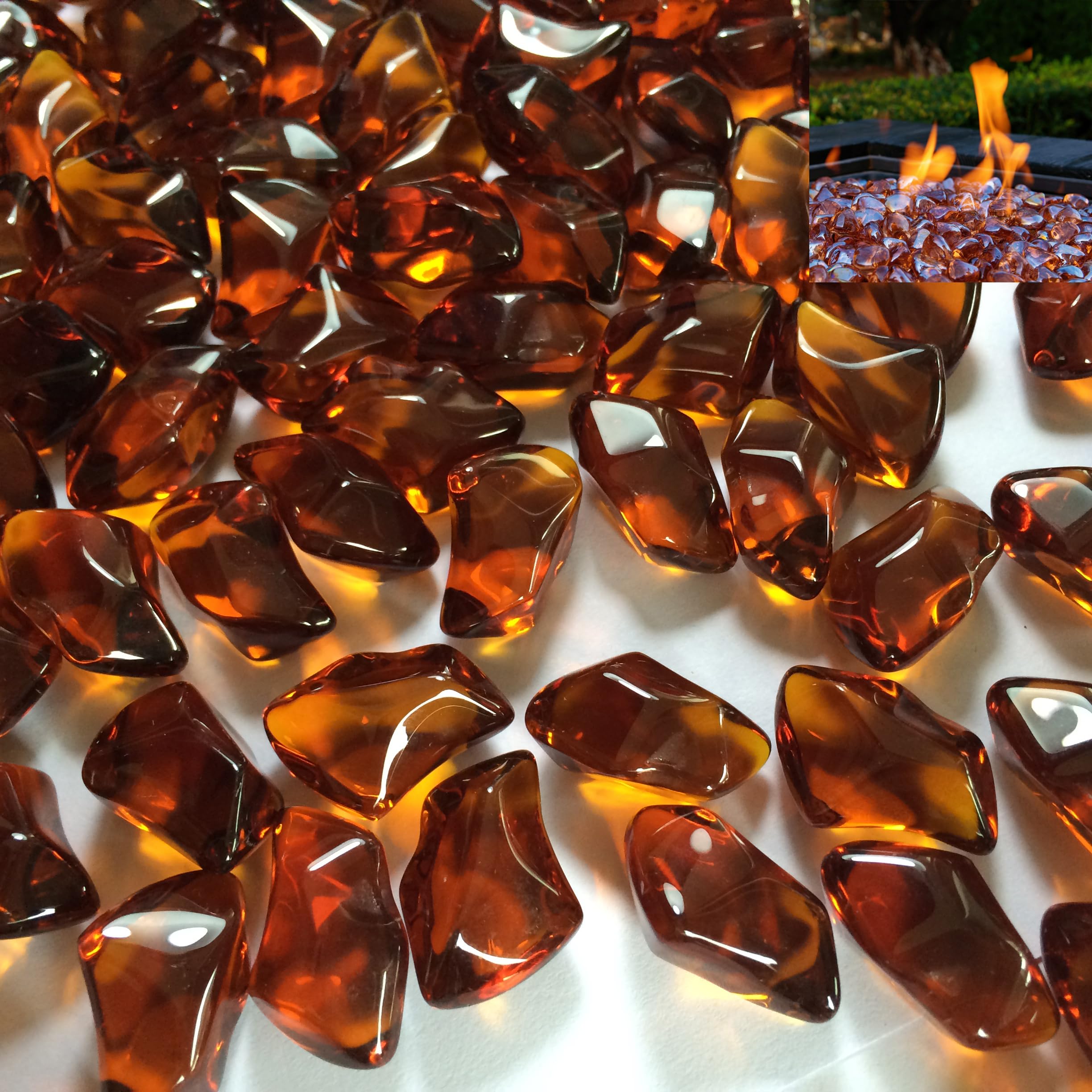 Firebrand Direct Amber Fire Glass Beads 1kg (2.2lb) - For Fire Pits, Gas Fires And Ethanol Burners. Sparkling Heat Resistant Glass