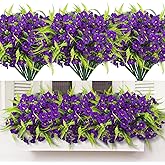 HIAGROW Artificial Flowers for Outdoors 12 Bundles Artificial Petunias Fake Flowers UV Resistant Shrubs Plants with Fern for Indoor Outside Hanging Planters Home Garden Summer Decorations (Purple)