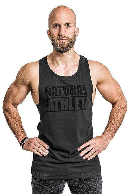 NATURAL ATHLET Herren Muskelshirt I Männer Shirt aus Baumwolle mit Rundhals Ausschnitt I Tank Top ideal für Sport, Fitness, G