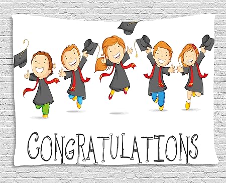 Graduation Decor Tapestry By Ambesonne Happy Children Jumping