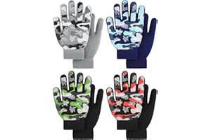 Cooraby 4 Pair Stretch Winter Kids Gloves - Full Fingers Magic Gloves for Boys & Girls