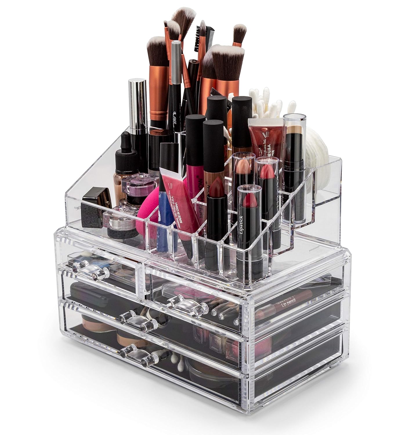 Brookstone Makeup Organizer for Vanity, Cosmetic Display Case with Drawers, Fits Brushes, Lipsticks, and Other Accessories, Versatile Storage Solution, clear: Beauty
