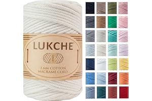 LUKCHE Braided Cotton Macrame Cord 3mm x 93 Yards (279 Feet), Natural, 8.80 oz, Modern Style, Perfect for Wall Hangings, Plant Hangers, Crafts