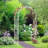 Plow &amp; Hearth Arch Metal Outdoor Garden Arbor Montebello White, 7 Feet Tall, Iron Trellis Lattice for Climbing Plants, Wedding Arch, Outdoor Patio D&eacute;cor