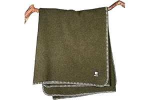 EKTOS 100% Virgin Wool Blanket, 50" x 60", Perfect for Camping, Outdoor Essentials (Olive Green, Throw Size)