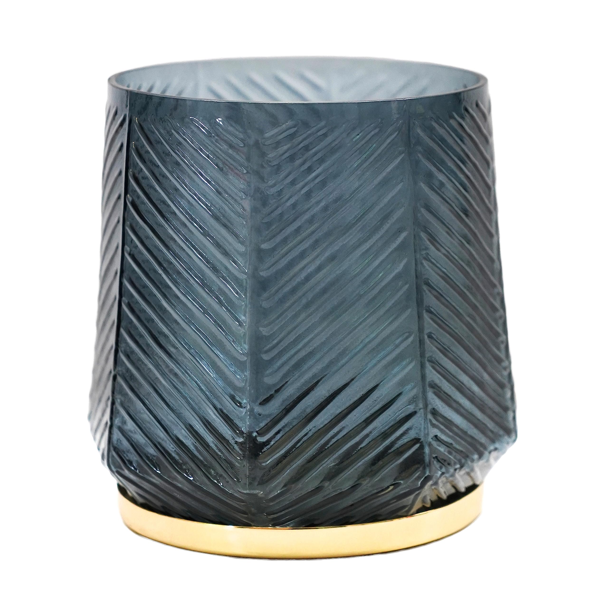 Ivyline Elm Embossed Candle Holder in Soft Blue - Waterproof & Stylish - Decorative Textured Glass Holder for Tealight Candles - H15cm x W15cm x D15cm