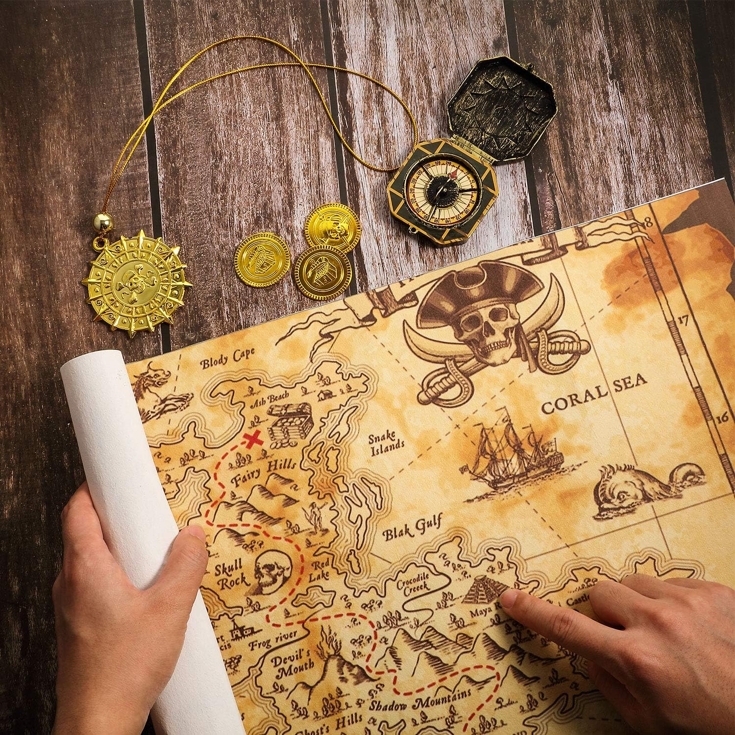 Gejoy Detailed Treasure Map Pirate Map Gold Secret Sea Historical Theme Home Decoration - Image 5