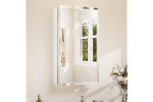 TETOTE 15 x 26 Mirrored Medicine Cabinets for Bathroom with Tempered Beveled Mirror White Medicine Cabinet Aluminum Cabinet DTC Hinges, Stepless Adjustable Shelves, Recessed/Surface-Mounted