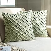 Laseniewa Velvet Decorative Throw Pillow Covers Set of 2, 18x18 Inch Soft Modern Weave Cushion Case, Farmhouse Home Decor Pillowcase for Sofa Living Room Couch Bed Sage Green