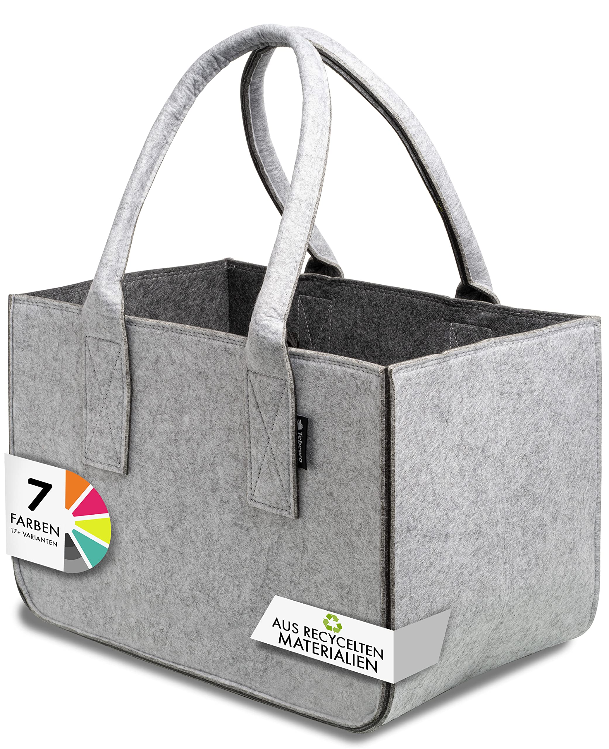 Felt shopping bag, large shopping bag with handle, foldable, firewood pocket for storage of wood, versatile carry bag, also for storing toys, colour grey, Grey/dark grey, 40 x 27 x 27