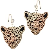 Navachi 18k Gold Plated Cheetah Hollow Leopard Head Crystal 2-layer Dangle Drop Earrings