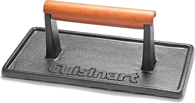 Cuisinart CGPR-221 Cast Iron Grill Press Wood Handle 2.8 lb Healthy Grilling