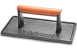 Cuisinart Cast Iron Grill Press with Wooden Handle, Heavy Duty Nonstick Rectangle Burger Press with Wood Handle, Perfect Grill Accessory for Steak, Bacon, Paninis and More