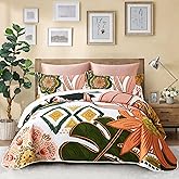 Tyrot 2 Piece Boho Floral Quilt Sets Twin Size Farmhouse Botanical Reversible Lightweight Bedspread Coverlet with 1 Sham Mid Century Leaves Microfiber Bedding Quilts Set for All Season, 68''x86''