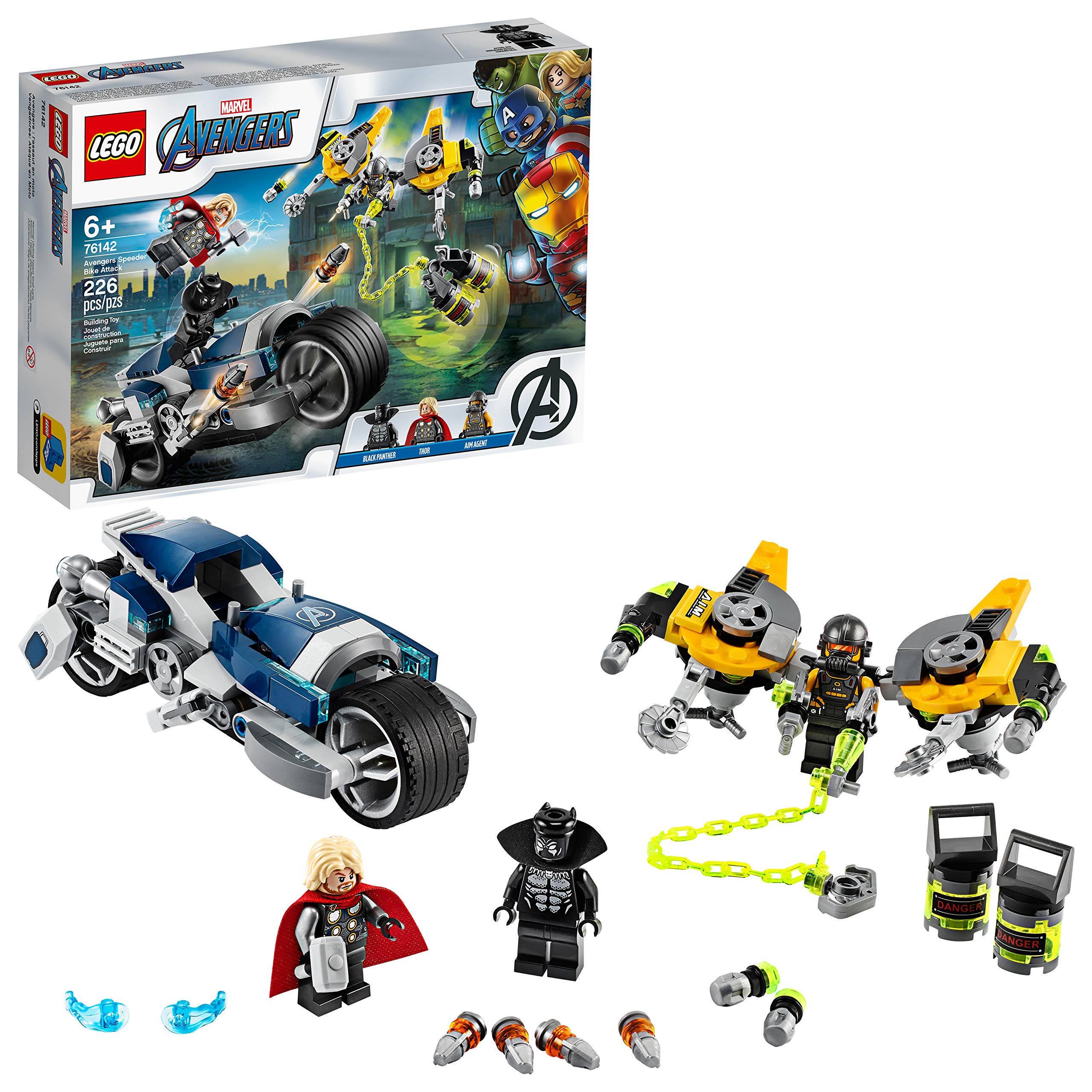 LEGO 76142 Super Heroes Marvel Avengers Speeder Bike Attack Playset, Black Panther and Thor Minifigures