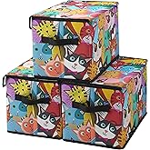 Dawuyu Stackable Clothes Storage Bins with Lids,Closet Organizers Fabric Cat Printing Box for Home and Office,Blanket Clothes Organizers,Under Bed Storage Containers 3 Pack.