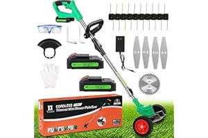 VICIEN Weed Eater Battery Powered Weed Wacker with Blades, 3 in 1 Cordless Grass Trimmer Foldable and LIghtweight, with 3 Types Blades and 2Pcs Li-Ion Batteries 21V 2Ah Green