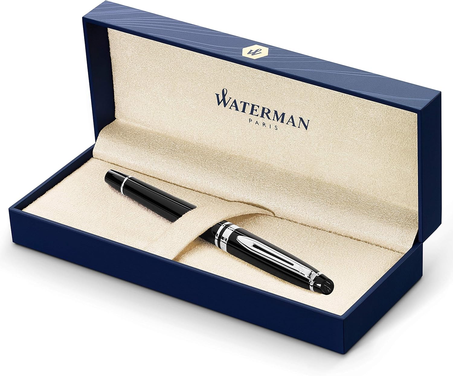 Waterman Expert Fountain Pen, Glossy Black | Chrome Attributes, Medium Nib