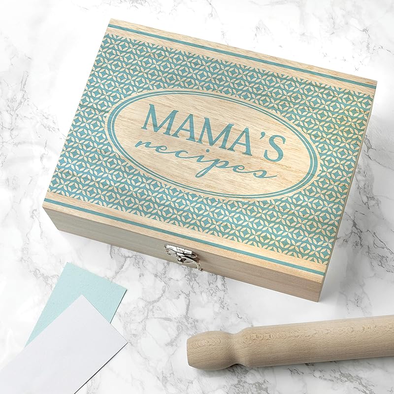 Personalised Retro Geometric Recipe Box Blue Colourful Recipe Card Box Keep Your Favourite