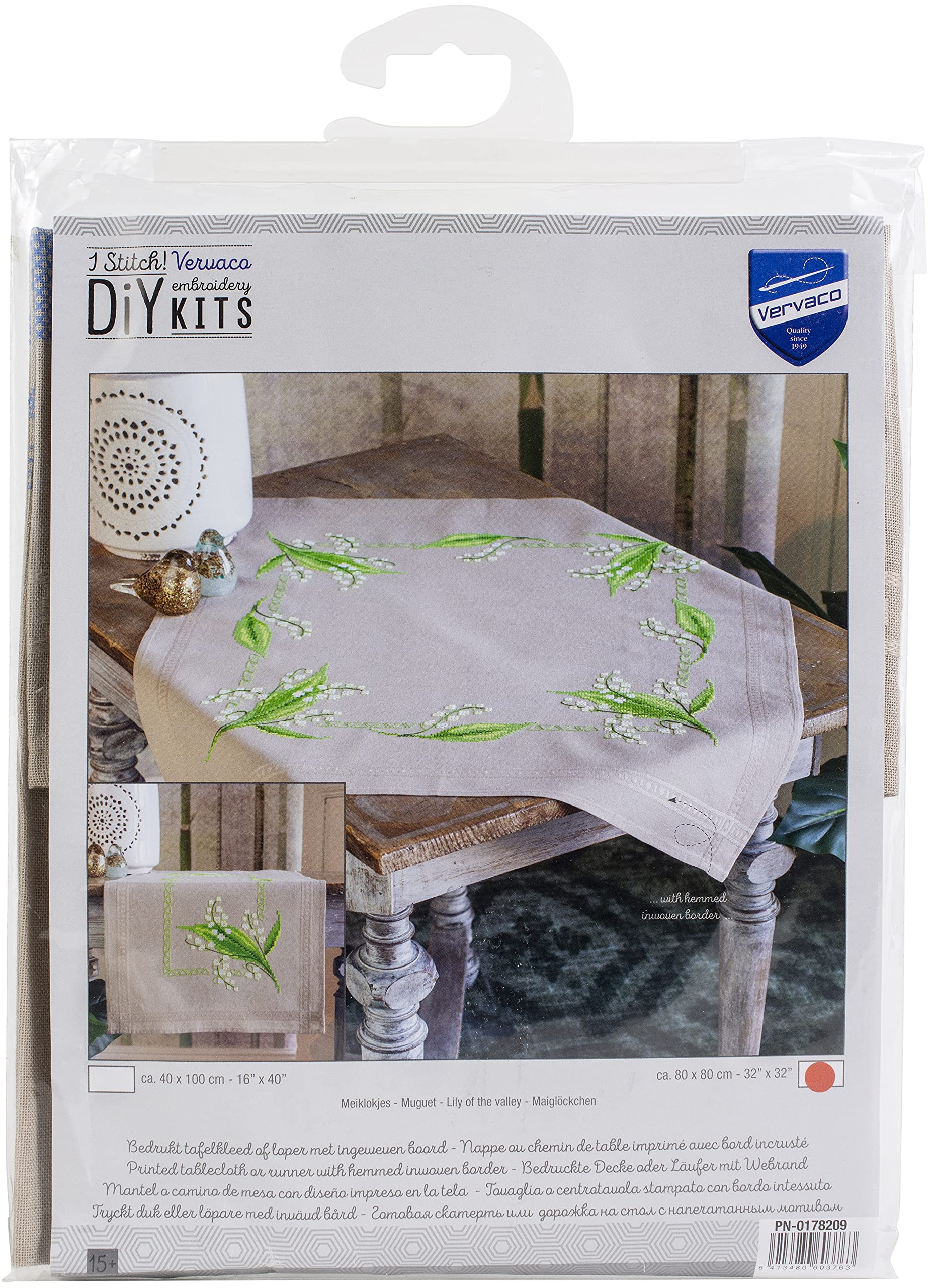 Vervaco PN-0178209 Tablecloth Cross Stitch Set Pre-Drawn Cotton, Lily of The Valley, c1