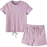 LIBREDGE Girls 2 Piece Outfits Girl Summer Clothes Kids Sport T Shirts and Shorts girls' Clothing Sets 5-14 Years
