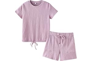 LIBREDGE Girls 2 Piece Outfits Girl Summer Clothes Kids Sport T Shirts and Shorts girls' Clothing Sets 5-14 Years