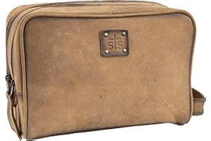 STS Ranchwear Men's Foreman Full-Grain Leather Toiletry Travel Shave Kit with Double Zip Closure, STS-31392, Veg-Tan