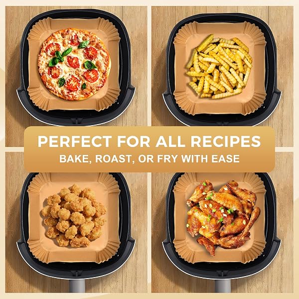 BORIBIM 8 INCH AIR FRYER PAPER LINERS, 360 PCS SQUARE AIR FRYER DISPOSABLE LINERS – AIRFRYER ACCESSORIES – NON-STICK AND OIL PROOF AIR FRYER PARCHMENT PAPER LINERS FOR 5-8QT BASKET OVEN MICROWAVE