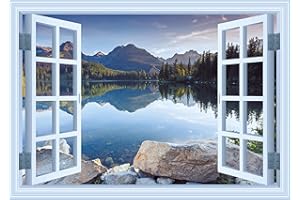 FLFK Fake Window Wall Mural - Landscapes Faux Window Wall Sticker for Wall Decor, Stick and Peel Wall Decals,48"x32",Set of 2