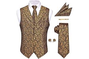 YourTies Mens Victorian Vest Tie Set Silk Paisley Suit Vests Formal Waistcoat Gothic Steampunk Vest with Notched Lapels