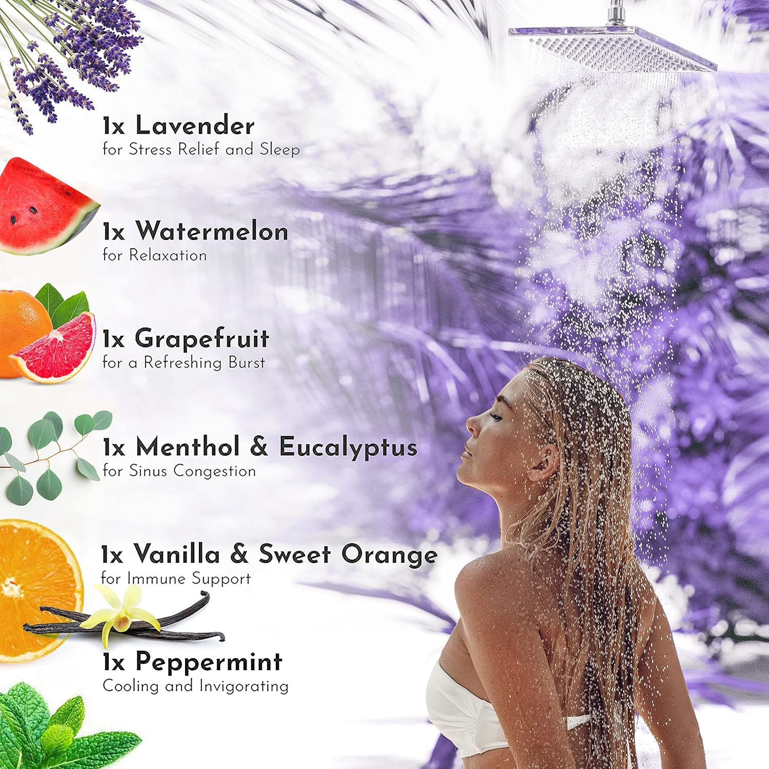 Cleverfy Aromatherapy Shower Steamers - Fathers Day Variety Pack of 6 Shower Steamers with Essential Oils. Purple Set: Lavender, Menthol & Eucalyptus, Vanilla, Watermelon, Grapefruit, and Peppermint: Health & Personal Care